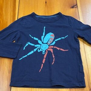 MINI BODEN 3-4 Navy Tarantula Applique Graphic Tee Long Sleeve